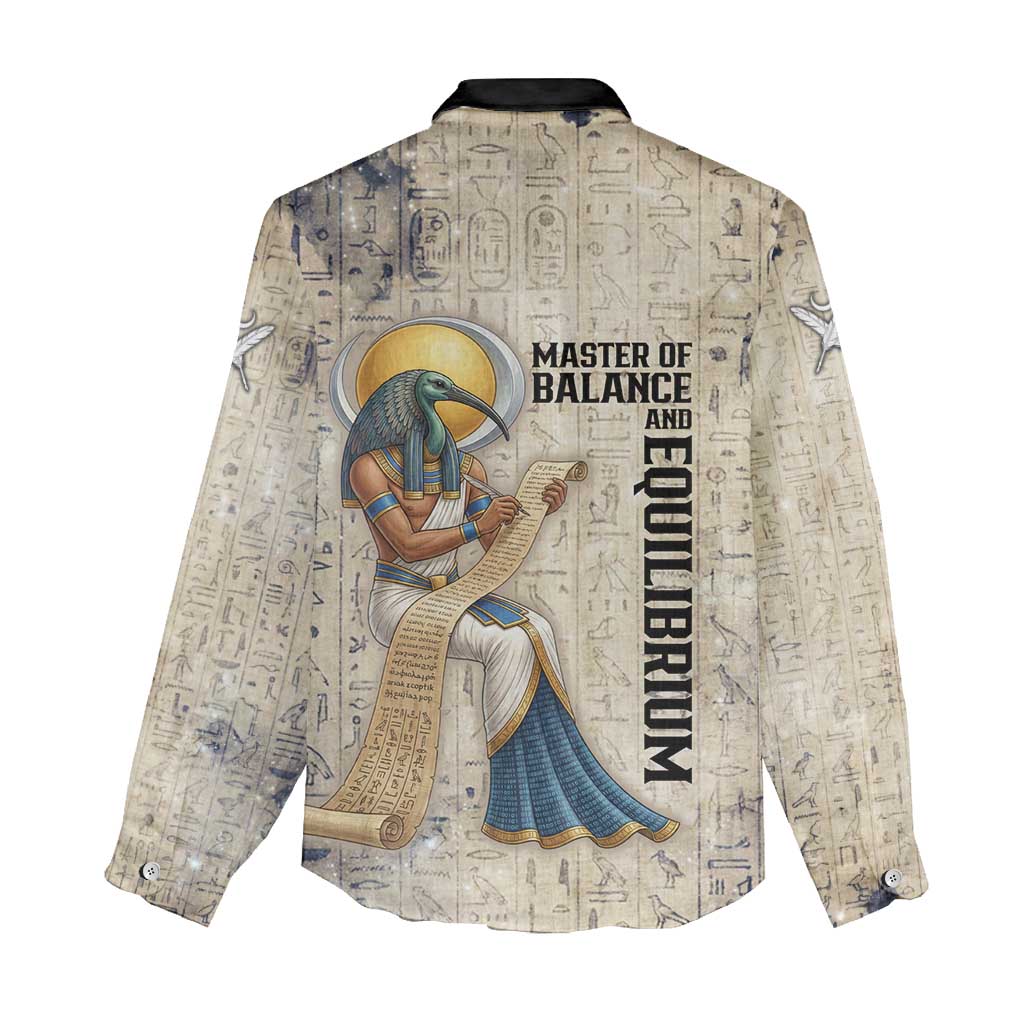 Thoth Women Casual Shirt Ibis Head and Ancient Scroll Egyptian Wisdom