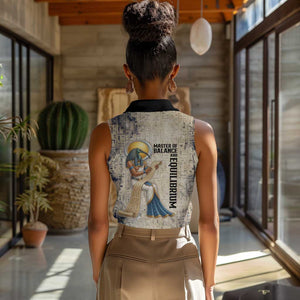 Thoth Women Sleeveless Polo Shirt Ibis Head and Ancient Scroll Egyptian Wisdom