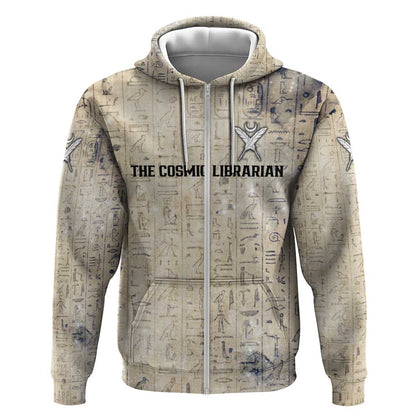 Thoth Zip Hoodie Ibis Head and Ancient Scroll Egyptian Wisdom