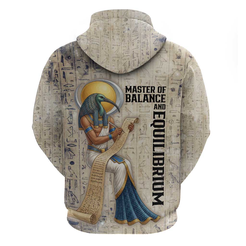 Thoth Zip Hoodie Ibis Head and Ancient Scroll Egyptian Wisdom