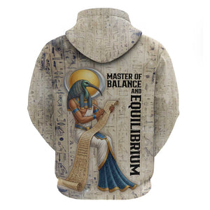 Thoth Zip Hoodie Ibis Head and Ancient Scroll Egyptian Wisdom