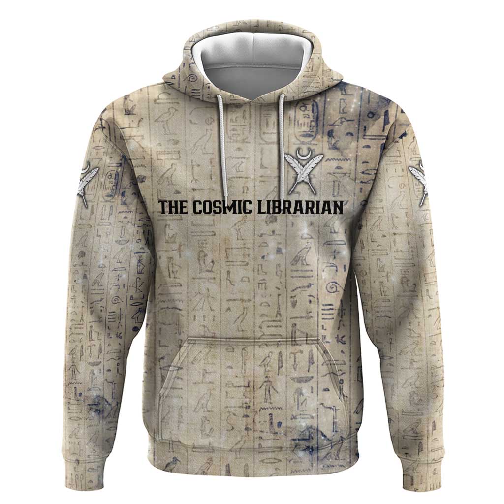 Thoth Zip Hoodie Ibis Head and Ancient Scroll Egyptian Wisdom