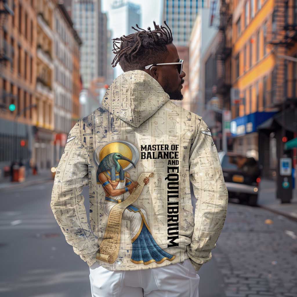 Thoth Zip Hoodie Ibis Head and Ancient Scroll Egyptian Wisdom