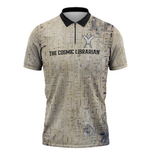 Thoth Zipper Polo Shirt Ibis Head and Ancient Scroll Egyptian Wisdom