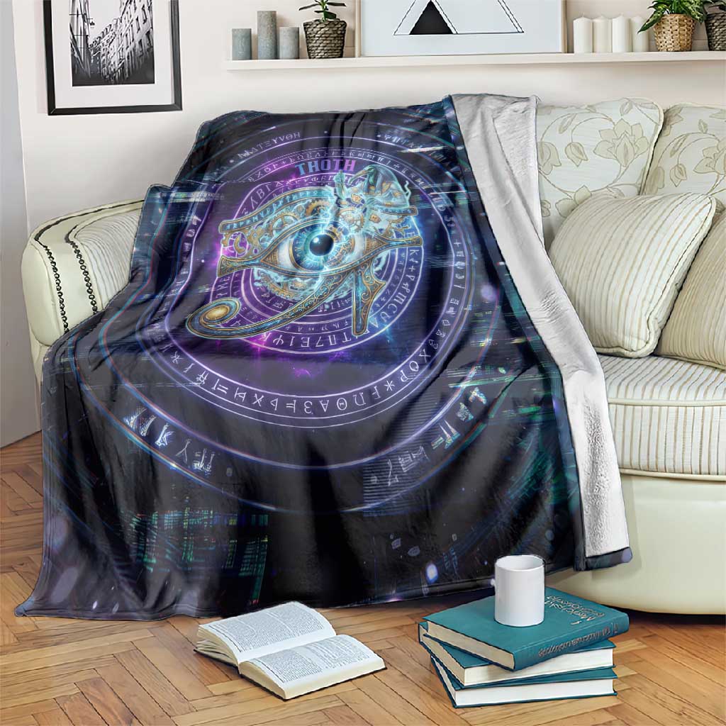 Thoth Ancient Egyptian Cosmic Blanket with Sacred Eye and Baboon Symbol Theme