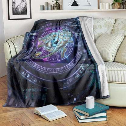 Thoth Ancient Egyptian Cosmic Blanket with Sacred Eye and Baboon Symbol Theme