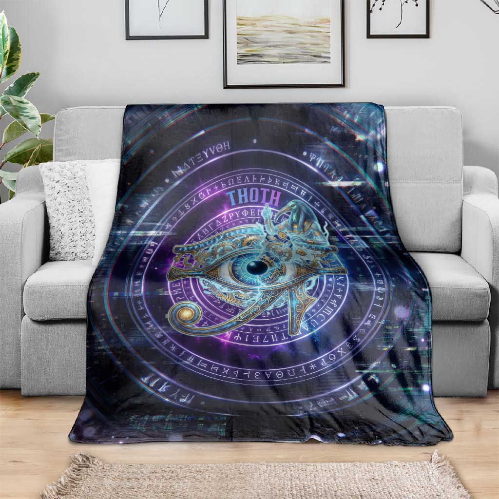 Thoth Ancient Egyptian Cosmic Blanket with Sacred Eye and Baboon Symbol Theme