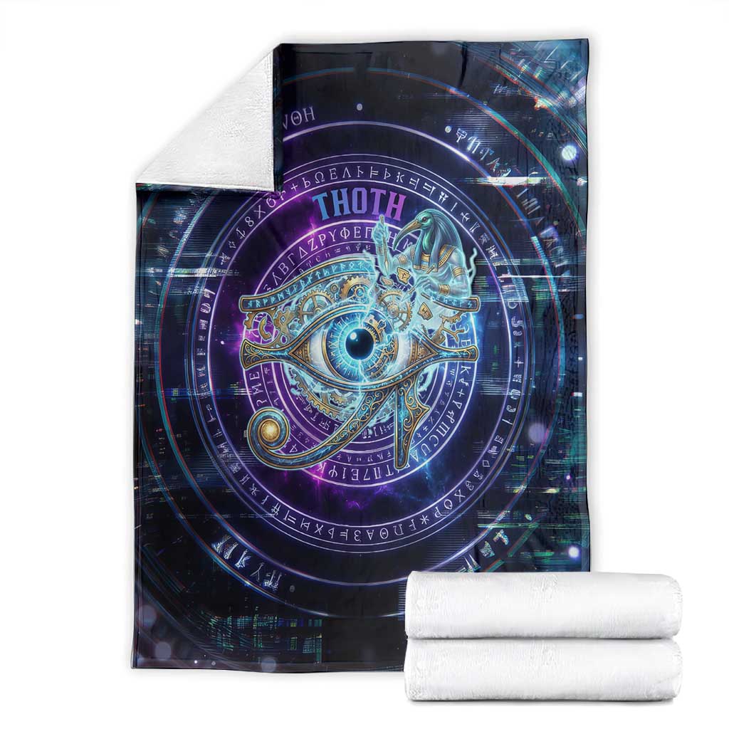 Thoth Ancient Egyptian Cosmic Blanket with Sacred Eye and Baboon Symbol Theme