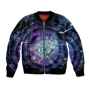 Thoth Ancient Egyptian Cosmic Bomber Jacket with Sacred Eye and Baboon Symbol Theme