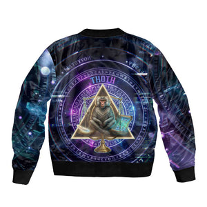 Thoth Ancient Egyptian Cosmic Bomber Jacket with Sacred Eye and Baboon Symbol Theme