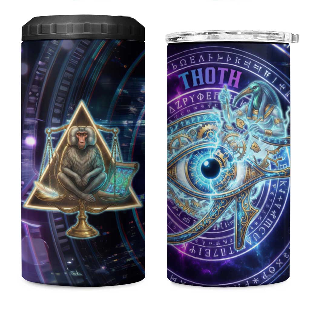 Thoth Ancient Egyptian Cosmic 4 in 1 Can Cooler Tumbler with Sacred Eye and Baboon Symbol Theme