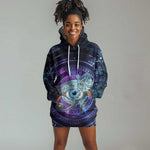 Thoth Ancient Egyptian Cosmic Hoodie Dress with Sacred Eye and Baboon Symbol Theme
