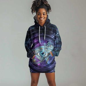 Thoth Ancient Egyptian Cosmic Hoodie Dress with Sacred Eye and Baboon Symbol Theme