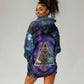 Thoth Ancient Egyptian Cosmic Hoodie Dress with Sacred Eye and Baboon Symbol Theme