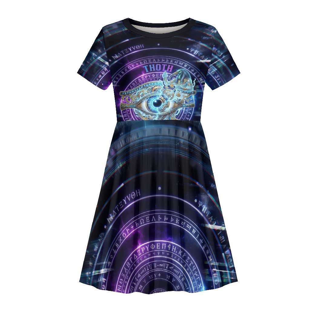 Thoth Ancient Egyptian Cosmic Kid Short Sleeve Dress with Sacred Eye and Baboon Symbol Theme