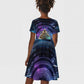 Thoth Ancient Egyptian Cosmic Kid Short Sleeve Dress with Sacred Eye and Baboon Symbol Theme