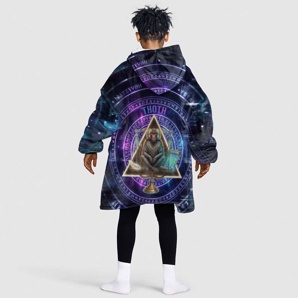 Thoth Ancient Egyptian Cosmic Kid Wearable Blanket Hoodie with Sacred Eye and Baboon Symbol Theme