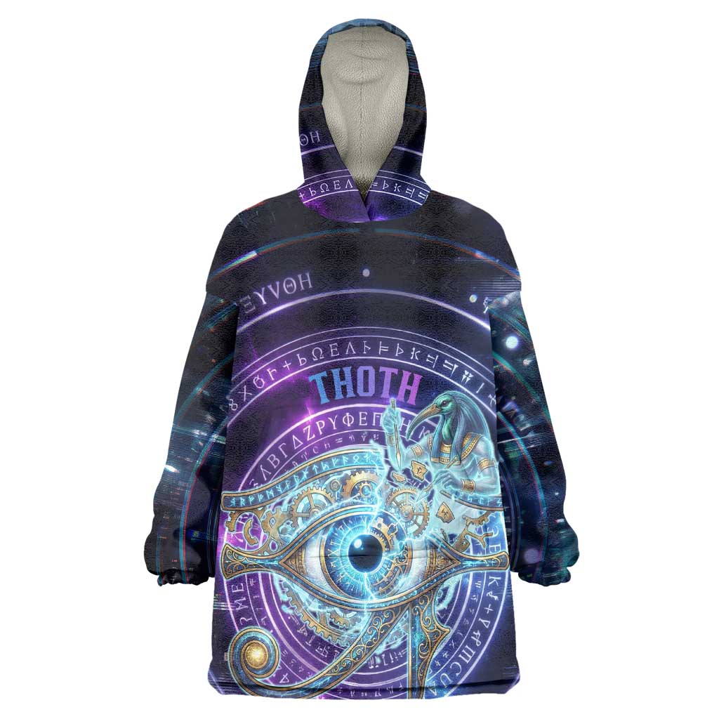 Thoth Ancient Egyptian Cosmic Kid Wearable Blanket Hoodie with Sacred Eye and Baboon Symbol Theme