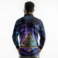 Thoth Ancient Egyptian Cosmic Long Sleeve Polo Shirt with Sacred Eye and Baboon Symbol Theme