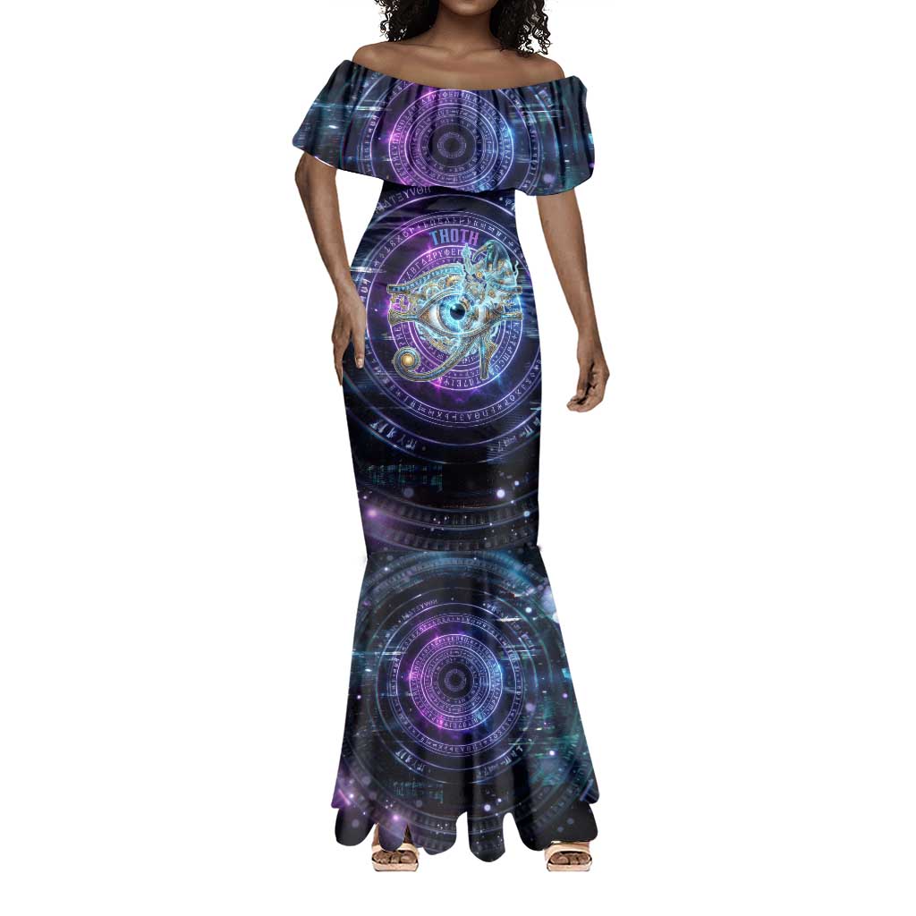 Thoth Ancient Egyptian Cosmic Mermaid Dress with Sacred Eye and Baboon Symbol Theme