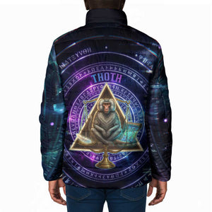 Thoth Ancient Egyptian Cosmic Padded Jacket with Sacred Eye and Baboon Symbol Theme