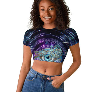 Thoth Ancient Egyptian Cosmic Raglan Cropped T shirt with Sacred Eye and Baboon Symbol Theme