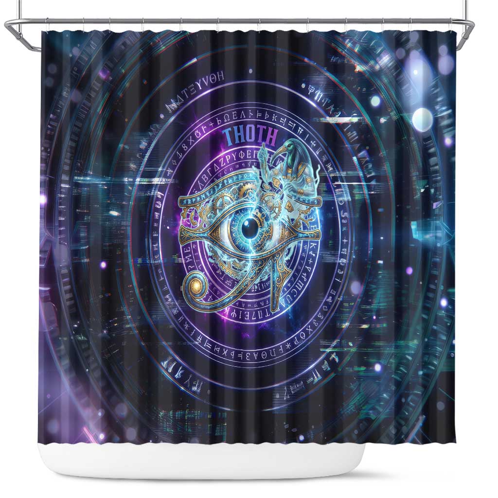 Thoth Ancient Egyptian Cosmic Shower Curtain with Sacred Eye and Baboon Symbol Theme