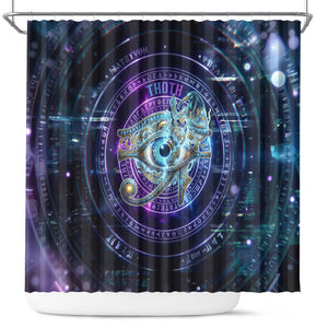 Thoth Ancient Egyptian Cosmic Shower Curtain with Sacred Eye and Baboon Symbol Theme
