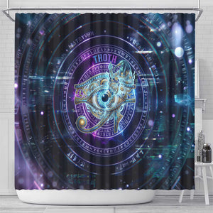 Thoth Ancient Egyptian Cosmic Shower Curtain with Sacred Eye and Baboon Symbol Theme