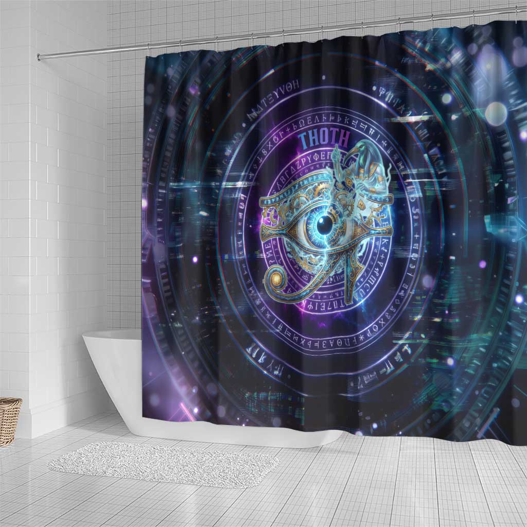 Thoth Ancient Egyptian Cosmic Shower Curtain with Sacred Eye and Baboon Symbol Theme