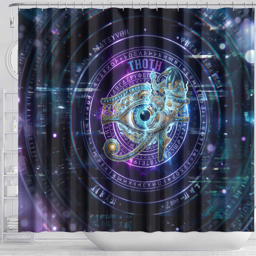 Thoth Ancient Egyptian Cosmic Shower Curtain with Sacred Eye and Baboon Symbol Theme