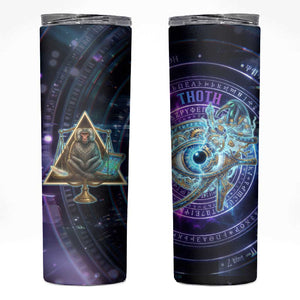 Thoth Ancient Egyptian Cosmic Skinny Tumbler with Sacred Eye and Baboon Symbol Theme