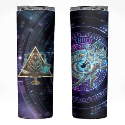 Thoth Ancient Egyptian Cosmic Skinny Tumbler with Sacred Eye and Baboon Symbol Theme