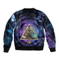 Thoth Ancient Egyptian Cosmic Sleeve Zip Bomber Jacket with Sacred Eye and Baboon Symbol Theme