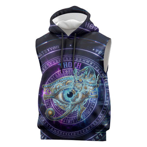 Thoth Ancient Egyptian Cosmic Sleeveless Hoodie with Sacred Eye and Baboon Symbol Theme