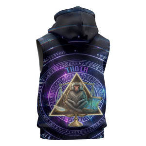Thoth Ancient Egyptian Cosmic Sleeveless Hoodie with Sacred Eye and Baboon Symbol Theme