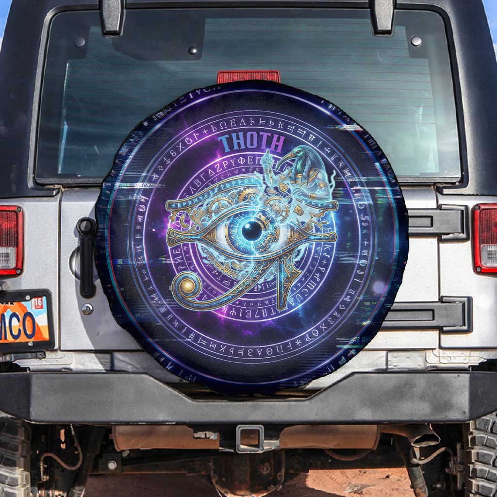 Thoth Ancient Egyptian Cosmic Spare Tire Cover with Sacred Eye and Baboon Symbol Theme