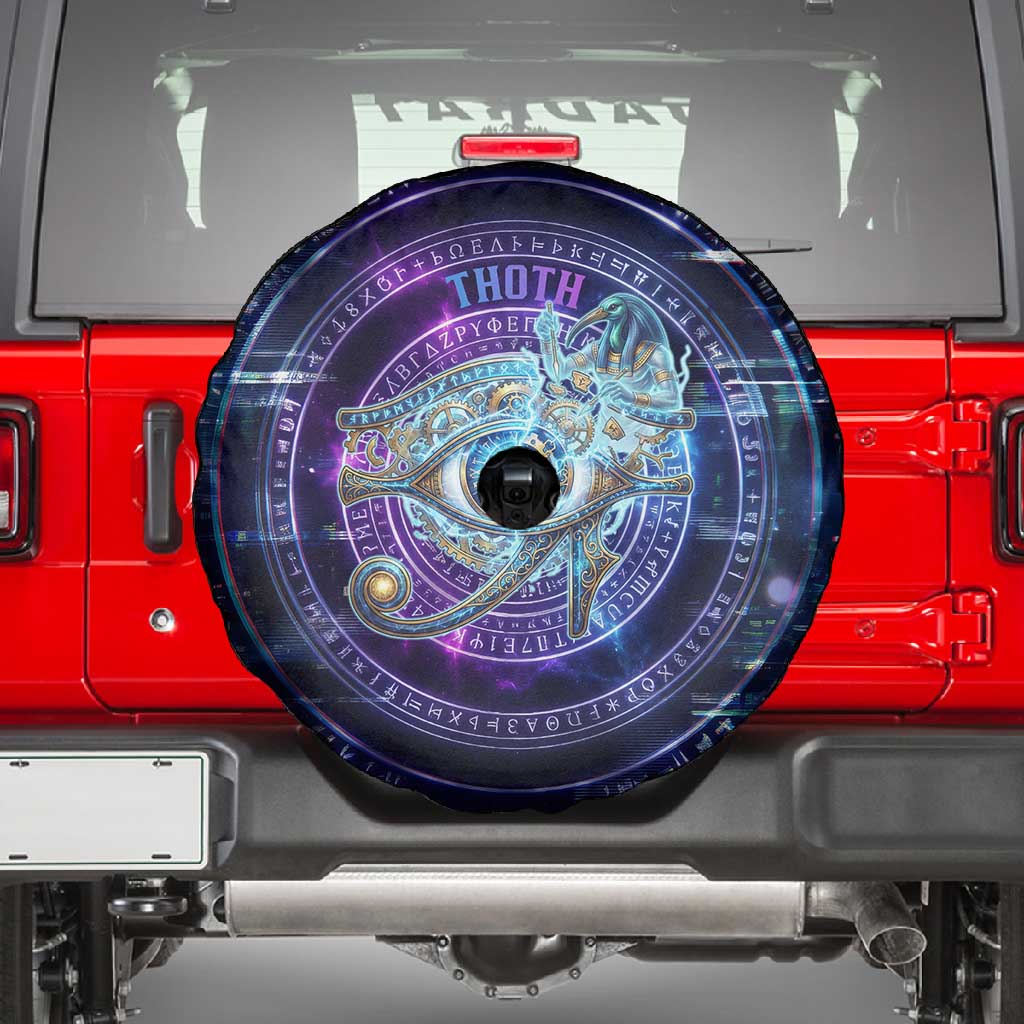 Thoth Ancient Egyptian Cosmic Spare Tire Cover with Sacred Eye and Baboon Symbol Theme
