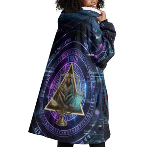 Thoth Ancient Egyptian Cosmic Wearable Blanket Hoodie with Sacred Eye and Baboon Symbol Theme