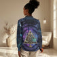 Thoth Ancient Egyptian Cosmic Women Casual Shirt with Sacred Eye and Baboon Symbol Theme
