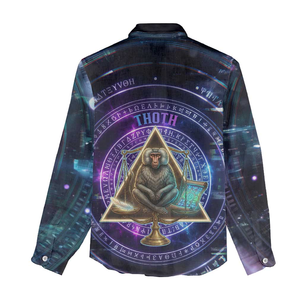 Thoth Ancient Egyptian Cosmic Women Casual Shirt with Sacred Eye and Baboon Symbol Theme