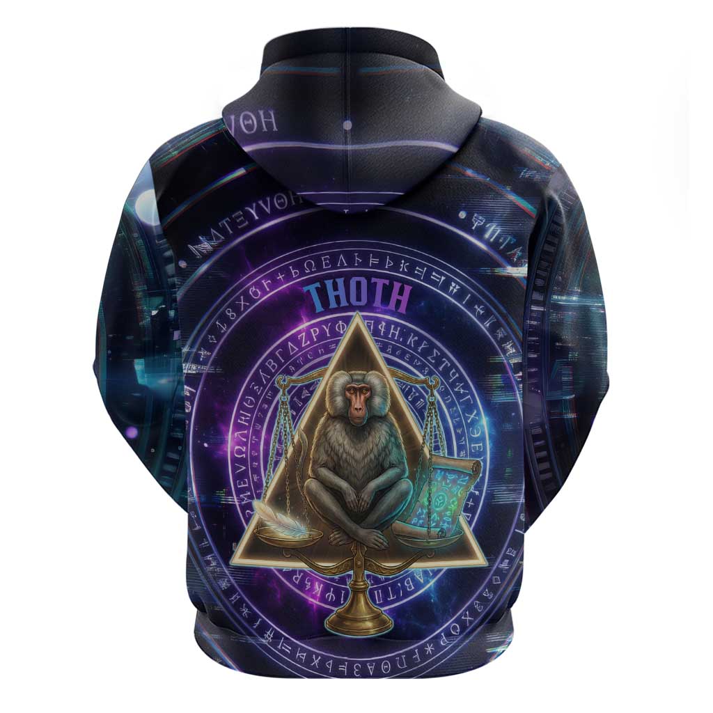 Thoth Ancient Egyptian Cosmic Zip Hoodie with Sacred Eye and Baboon Symbol Theme