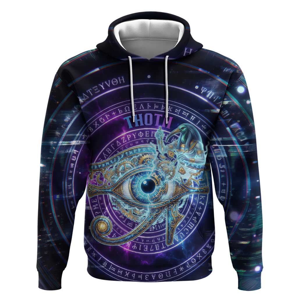 Thoth Ancient Egyptian Cosmic Zip Hoodie with Sacred Eye and Baboon Symbol Theme