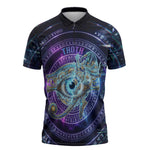 Thoth Ancient Egyptian Cosmic Zipper Polo Shirt with Sacred Eye and Baboon Symbol Theme