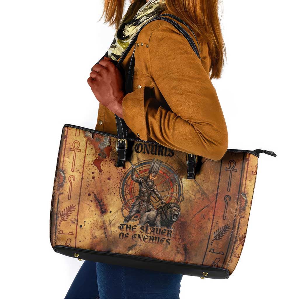 Onuris Leather Tote Bag Egyptian War God Slayer of Enemies Spear Lion Ancient Battle