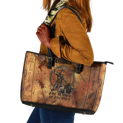 Onuris Leather Tote Bag Egyptian War God Slayer of Enemies Spear Lion Ancient Battle