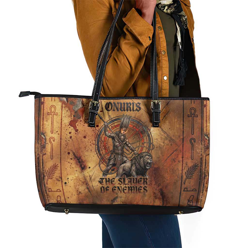 Onuris Leather Tote Bag Egyptian War God Slayer of Enemies Spear Lion Ancient Battle