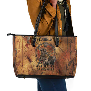 Onuris Leather Tote Bag Egyptian War God Slayer of Enemies Spear Lion Ancient Battle