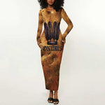 Onuris Long Sleeve Bodycon Dress Egyptian War God Slayer of Enemies Spear Lion Ancient Battle