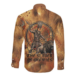 Onuris Long Sleeve Button Shirt Egyptian War God Slayer of Enemies Spear Lion Ancient Battle